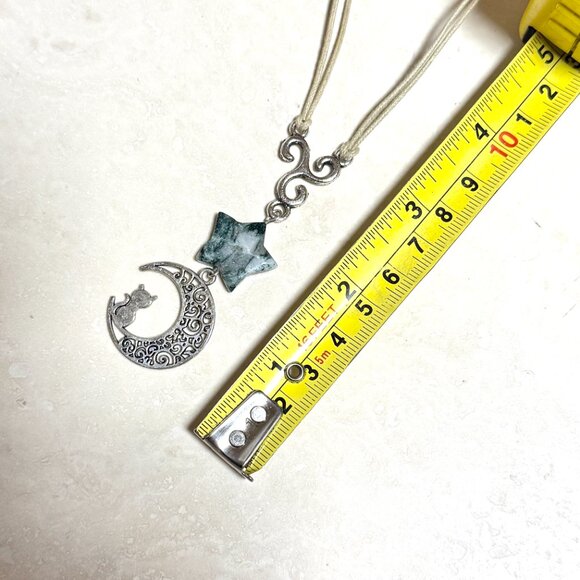 2/$20, Tree Agate Star & Cat on the Moon Necklace, Genuine Gemstone Lariat - Picture 9 of 12